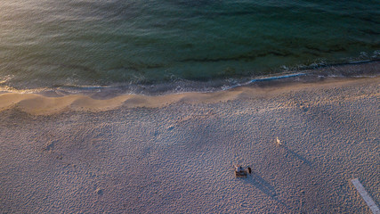 People by the sea, ocean. Photographed from the drone. Aerial photo shooting