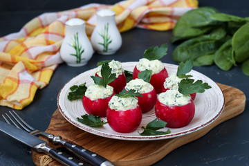 Radish Stuffed with Feta Cheese, Spinach and Boiled Egg