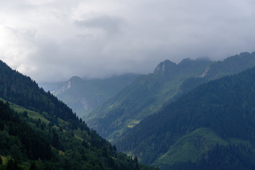 panoramic view of the mountains, cloud and fog