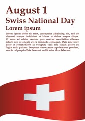 Flag of Switzerland, Swiss Confederation. Swiss National Day, August 1. Template for award design, an official document with the flag of Switzerland. Bright, colorful vector illustration.