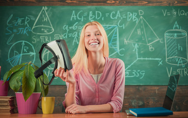 Modern education. Back to school. Virtual education. Virtual reality gadget. Virtual cyber space....