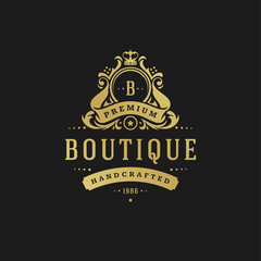 Luxury logo design template vector illustration victorian vignettes ornaments.