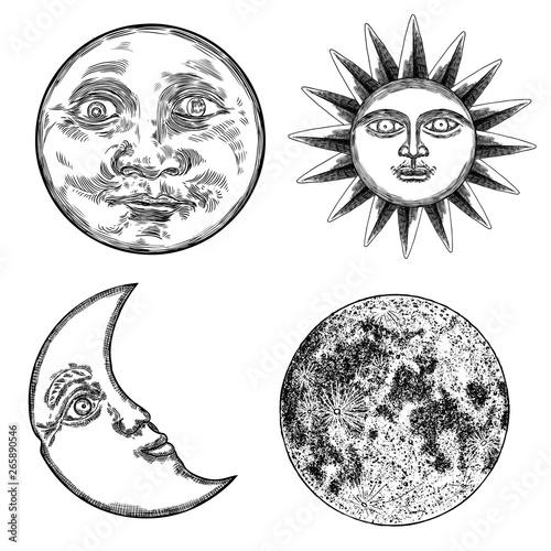 Style set of realistic full moon and human face like