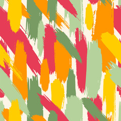 Seamless vector pattern with brush strokes in bright colors.