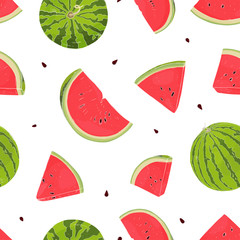 Seamless pattern with watermelons. Drawing hands.