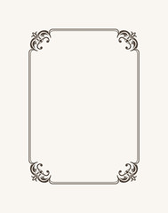 Vintage calligraphic frame. Black and white vector border of the invitation, diploma, certificate, postcard
