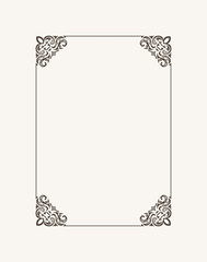 Vintage calligraphic frame. Black and white vector border of the invitation, diploma, certificate, postcard