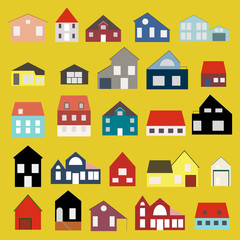 Minimalist houses icons set in scandinavian style.  Cute cartoon home. Simple geometric vector elements for your design.