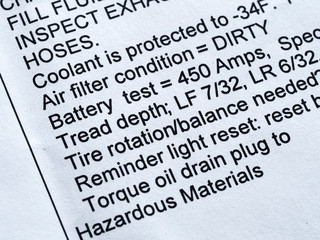 Obraz premium Auto Maintenance Inspection Results
