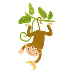 Vector cute African animal. Monkey. Funny character for kids.