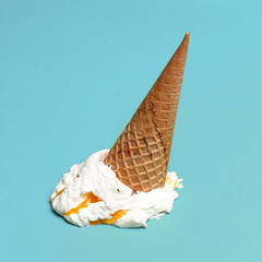Vanilla ice cream cone drop upside down
