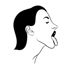 Vector hand drawn realistic illustration of woman with tongue isolated.