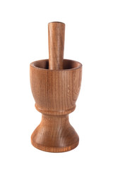 Wooden mortar (pounder) and pestle isolated on white