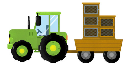 cartoon isolated farm vehicle on white background - tractor - illustration for children