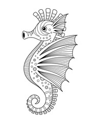 Sea doodle coloring book page seahorse © Ирина Яшкирева