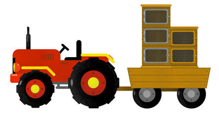 cartoon isolated farm vehicle on white background - tractor - illustration for children