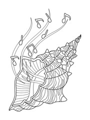 Sea doodle coloring book page music shell