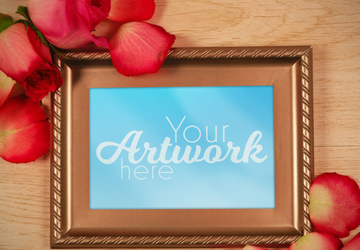 Frame with Red Roses Mockup