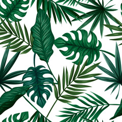 Tropical leaves seamless pattern, vector