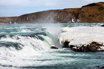 Urridafoss waterfall in winter Iceland 