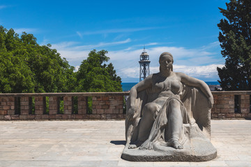 Statue of a woman at the Montjuic Castle