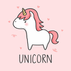 Cute Unicorn cartoon hand drawn style