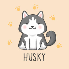 Siberian Husky Dog cartoon hand drawn style