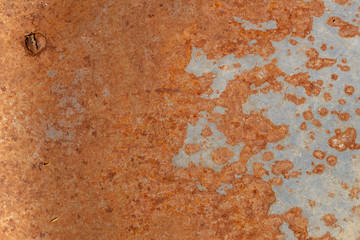 Grunge rusted metal texture. Rusty corrosion and oxidized background. Worn metallic iron panel. Abandoned design wall. Copper bar.