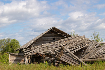 Abandoned wooden house in Arkhangelsk, Russian northern city. Example of early XXth architecture.