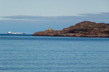 Beautiful aerial view on sea surface and rocky coast