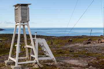 Weather station over the dam with mountain background