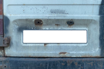 Close-up Of A Empty White Number Plate On dirty Car, copy space