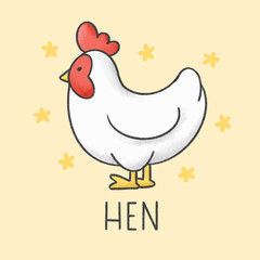 Hen cartoon hand drawn style
