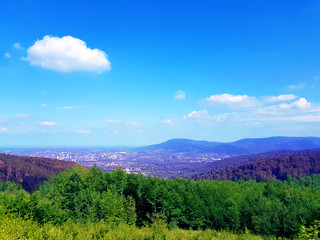 Fototapeta na wymiar City in valley on the background of mountains in Poland Bielsko-Biala.