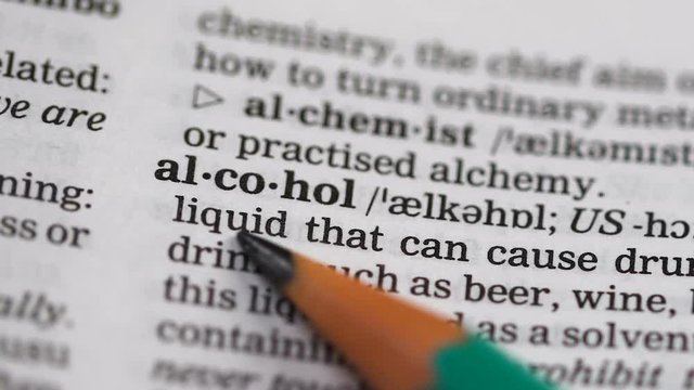 Alcohol word pointed in english dictionary harmful addiction to spirit beverages