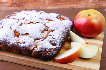 Classic American Homemade apple pie. Piece of tasty Organic Apple Pie. Dessert Ready to Eat.