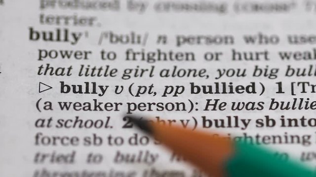 Bully, word in english vocabulary, person using force to humiliating people