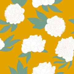 Abstract seamless pattern with line leaves and flowers. Blossom floral vector texture in modern style. Hand drawn peonies in pastel colors. Good for fashion prints. Elegant design, sketch background. 