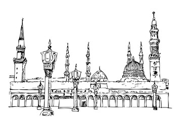 simple sketchy nabawi mosque, saudi arabia