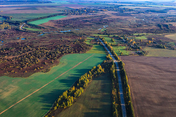 Road at the landscape from height of bird's flight from air balloon