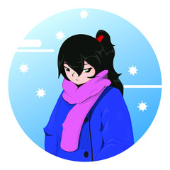 winter anime girl. woman in the winter. xmas and new year