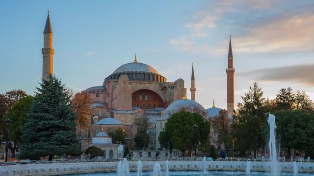 Sunrise in Istanbul with view of Hagia Sofia in Istanbul, Turkey time lapse 