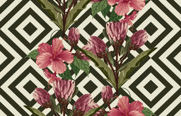 Vintage Beautiful and trendy Seamless Tropical Pattern design in super high resolution. Pattern Decoration Texture. Vintage Style Design for Fabric Print, Wallpaper Background.