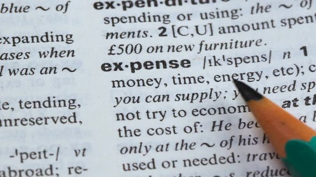 Expense word meaning written in dictionary, wasting resources and money