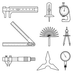 Set of measuring instrument icons. Working tools. Thin line vector