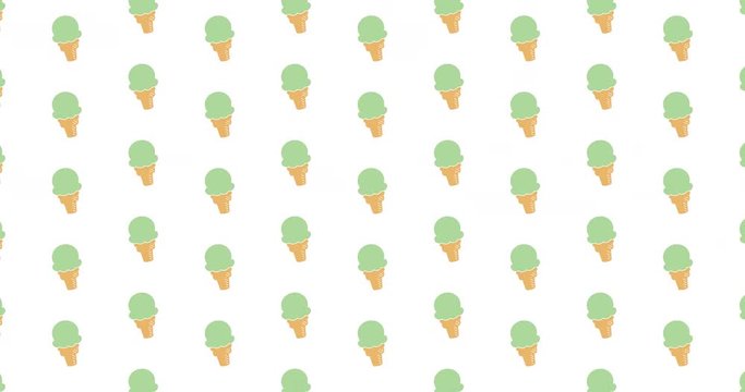 Ice cream cones background clip motion backdrop video in a seamless repeating loop. Green icecream cone color icon pattern background high definition motion video clip
