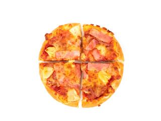 Mini Hawaiian pizza four piece isolated on white background.