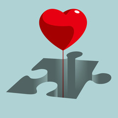 Heart balloons in a puzzle trap. The background is blue.