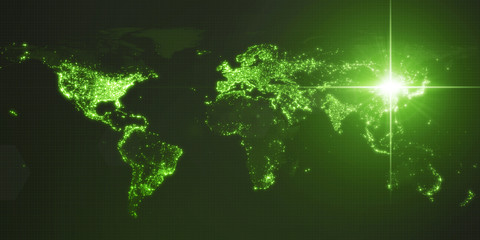 power of china, energy beam on Beijing. dark map with illuminated cities and human density areas. 3d illustration