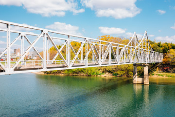 Old bridge on Asahi river near Okayama Castle in Japan